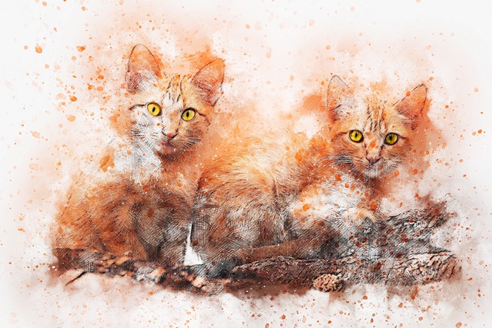 Two orange tabby cats in watercolor painting