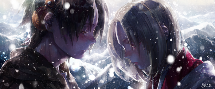 Anna Kyoyama and Asakura Yoh from Shaman King in snow