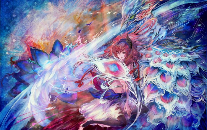 Fantasy Woman with a Peacock-like Bird