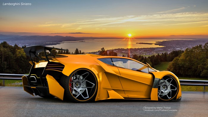 Lamborghini Sinistro concept car at sunset
