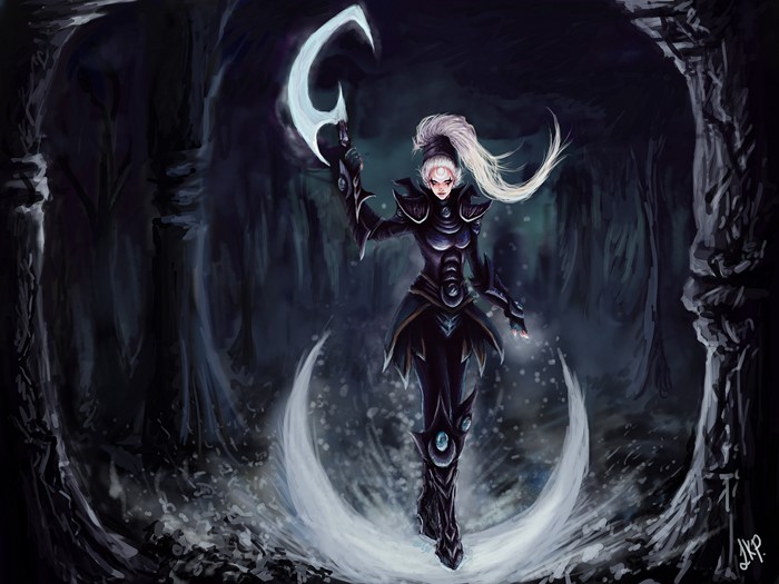 Diana from League of Legends in a cave