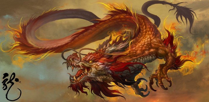 Chinese Dragon with Flames
