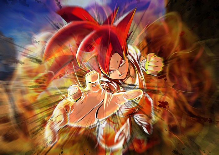 Goku from Dragon Ball Super with Red Hair and Eyes
