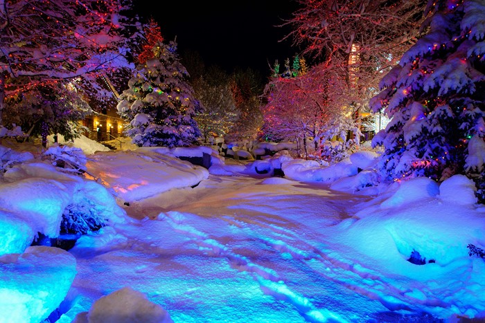 Whistler Village winter scene with Christmas lights