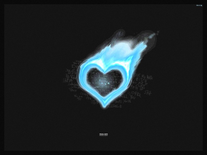 Blue flaming heart with text