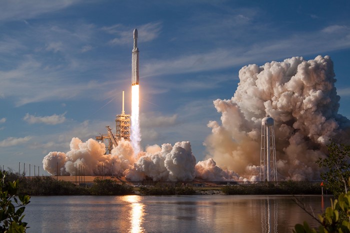 Falcon Heavy Rocket Launch with Dramatic Smoke