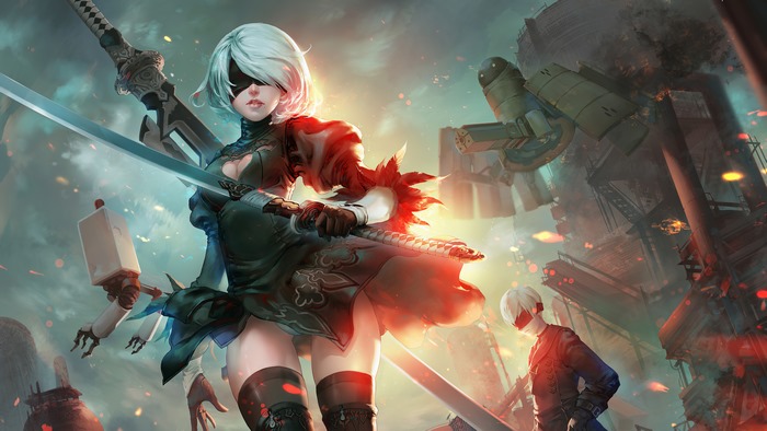 2B and 9S from Nier Automata with Katanas