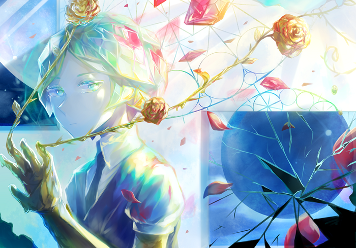 Phosphophyllite from Houseki no Kuni with roses and crystals