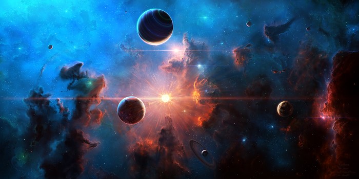 Nebula with planets and stars