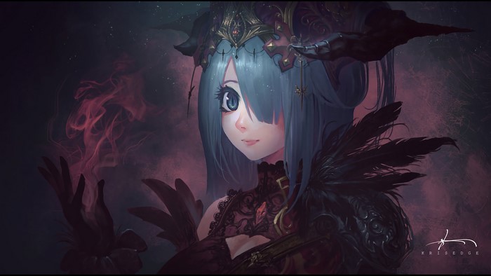 Anime girl with blue hair and horns