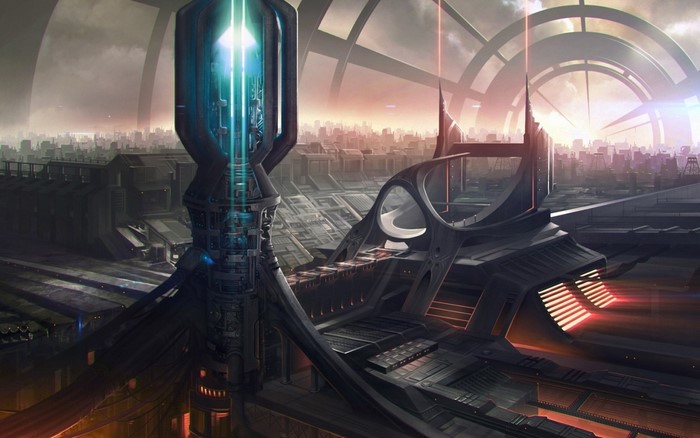 Sci-fi city with futuristic architecture and glowing towers