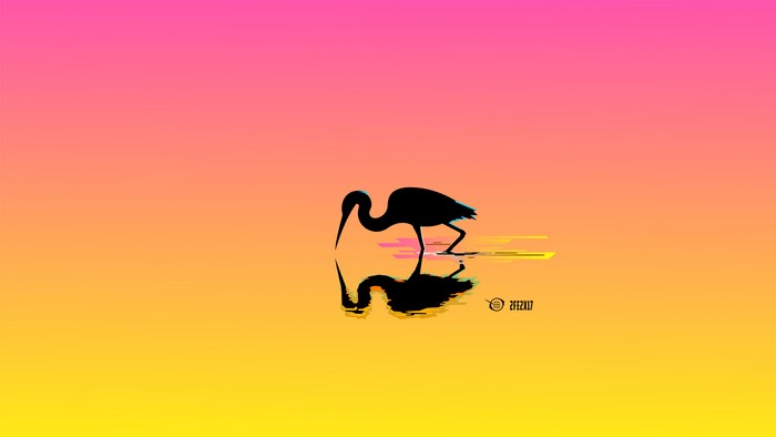 Minimalist bird silhouette with reflection on colorful gradient