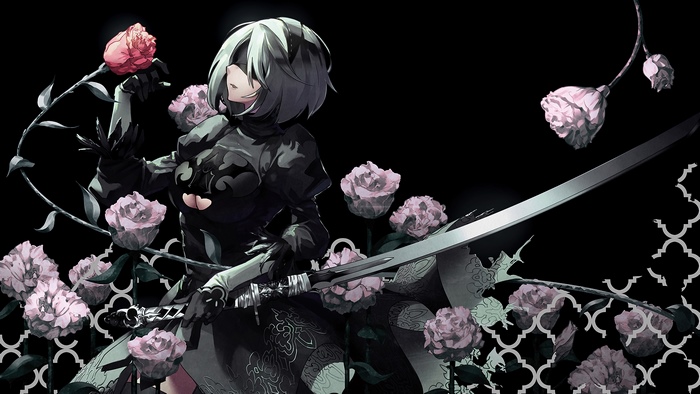 2B from Nier Automata with Roses and Katana 4K