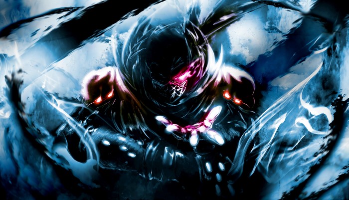 Darkness with glowing red eyes