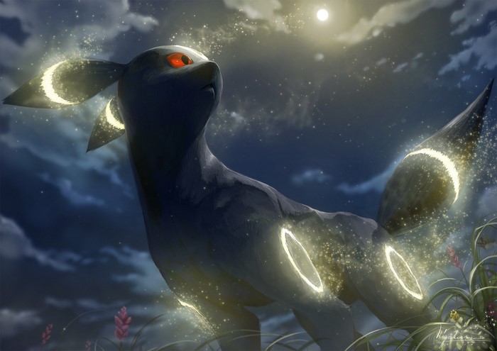 Umbreon from Pokémon in a moonlit field