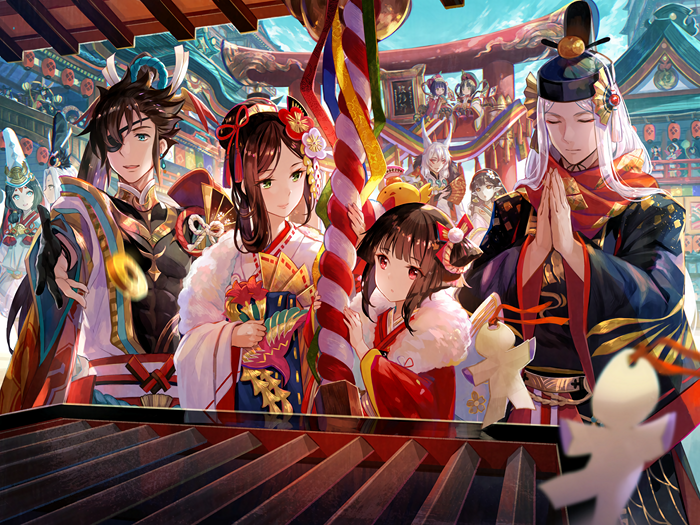 Anime characters at a Japanese shrine