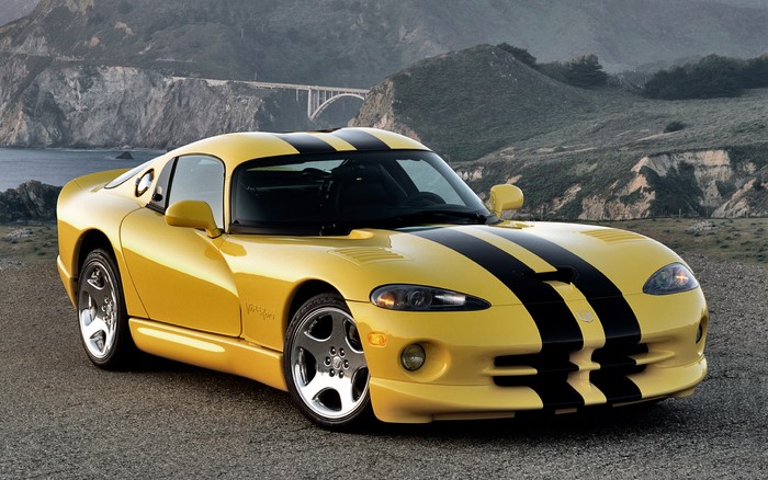 Yellow Dodge Viper with Black Stripes