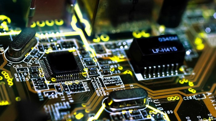 Close-up of a computer motherboard circuit board