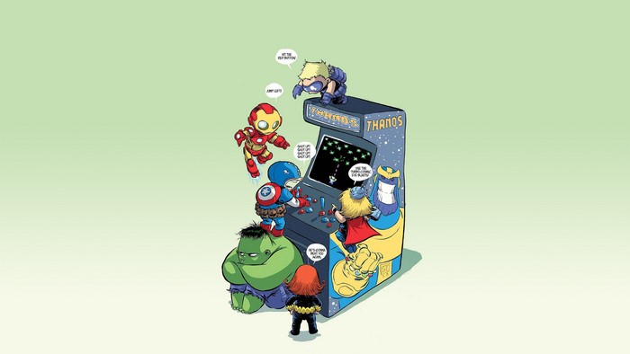 Marvel Comics Characters Playing Thanos Arcade Game