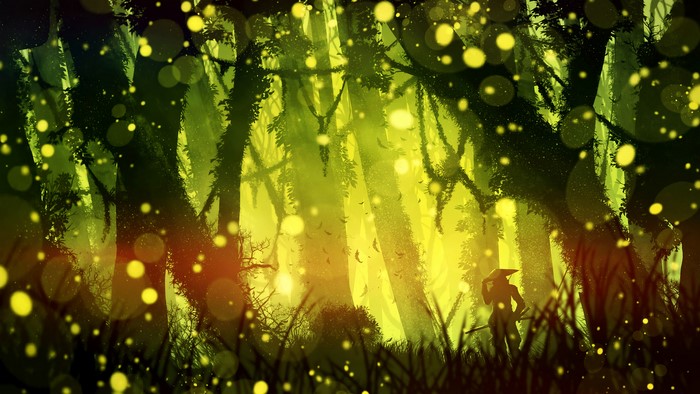 Samurai in a firefly forest