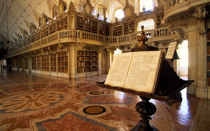 Grand Library Interior with Open Book