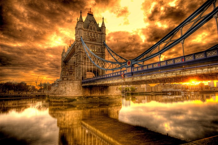 Tower Bridge at Sunset, London, England