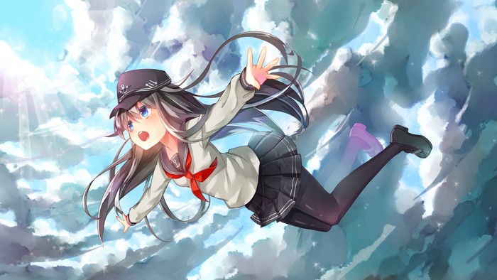 Hibiki from Kancolle falling through clouds