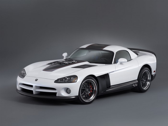 White Dodge Viper with Black Stripes