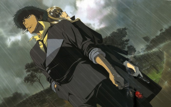 Spike Spiegel and Julia from Cowboy Bebop in the rain