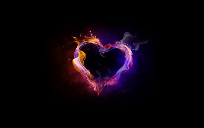 Heart-shaped smoke with colorful flames