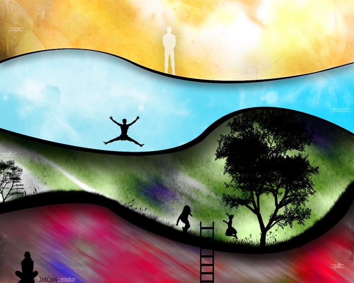 Artistic nature scene with silhouettes and abstract backgrounds