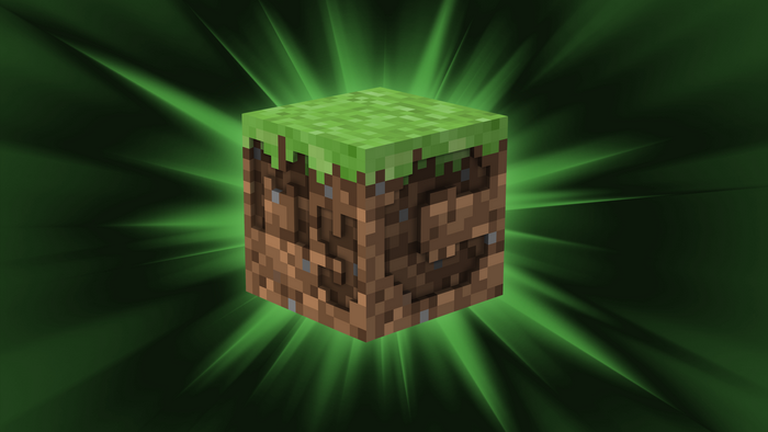 Minecraft Grass Block with Green Light Rays