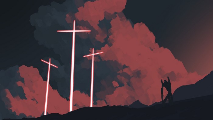Evangelion Unit-01 with glowing crosses