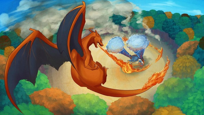 Epic Battle Between Charizard and Blastoise