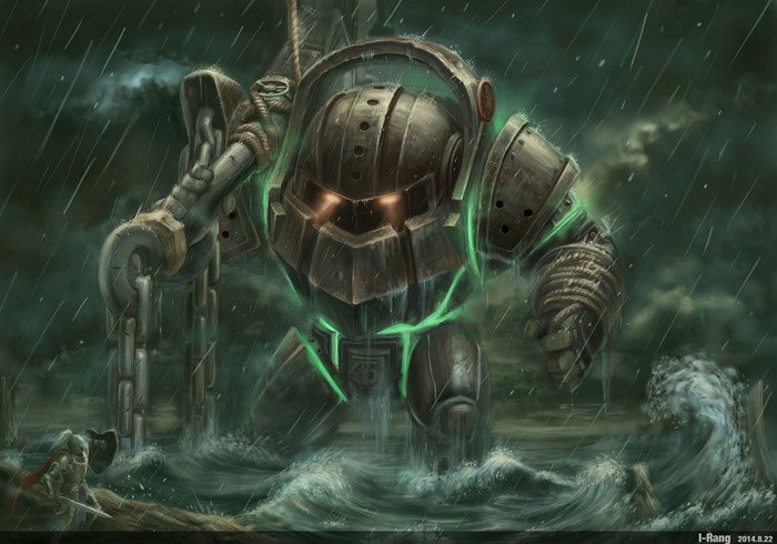 Nautilus from League of Legends in stormy seas