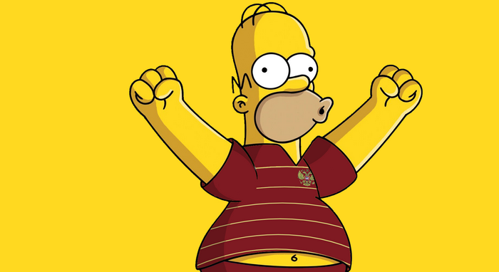 Homer Simpson wearing a Russian soccer jersey