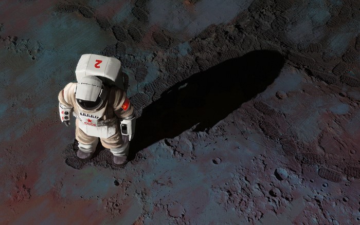 Astronaut on a desolate planet