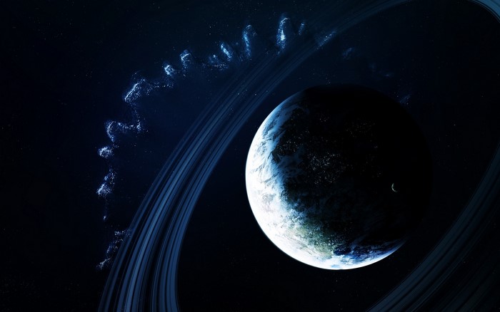 Planet with Rings and Nebula