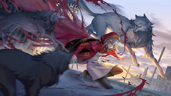 Projekt Red from Arknights with Wolves 4K
