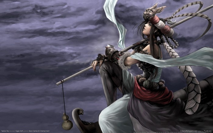 Woman with staff in Twelve Sky