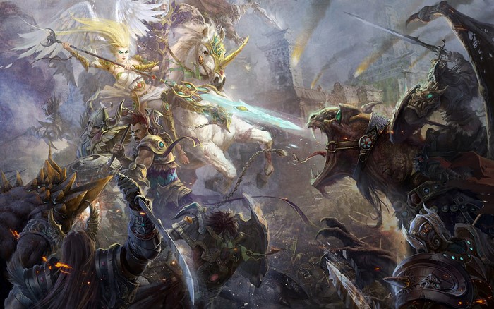 Fantasy Battle with Angelic Rider and Dragon Rider