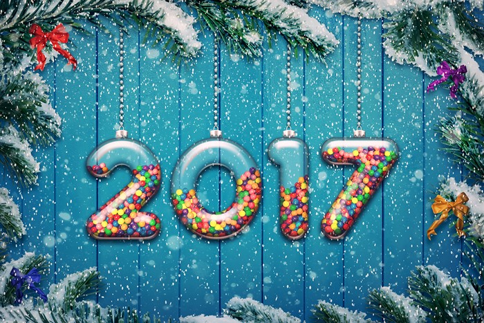 New Year 2017 ornaments with candy
