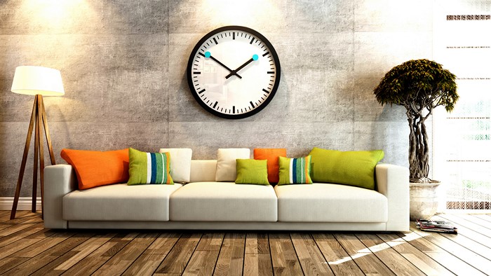 Modern Living Room with Sofa and Clock