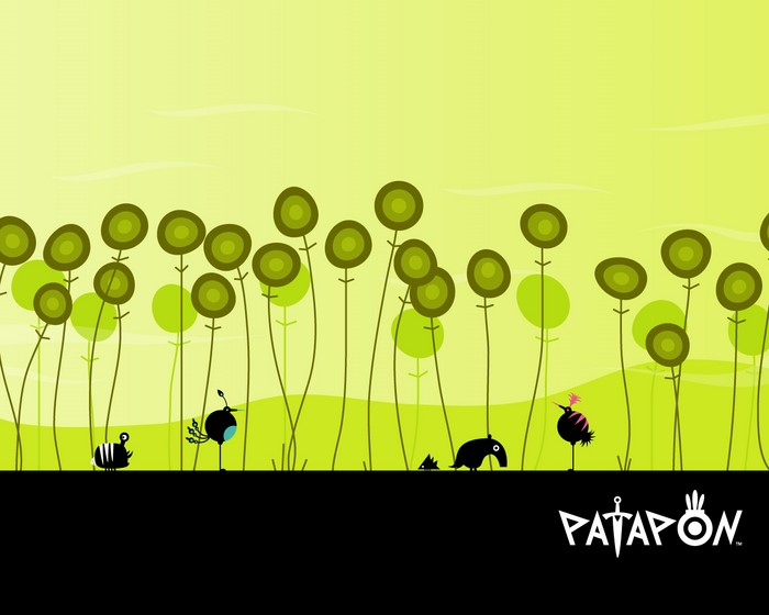 Patapon video game characters in a field of flowers