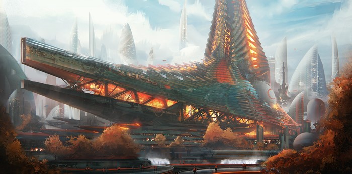 Sci-Fi Cityscape with Futuristic Architecture