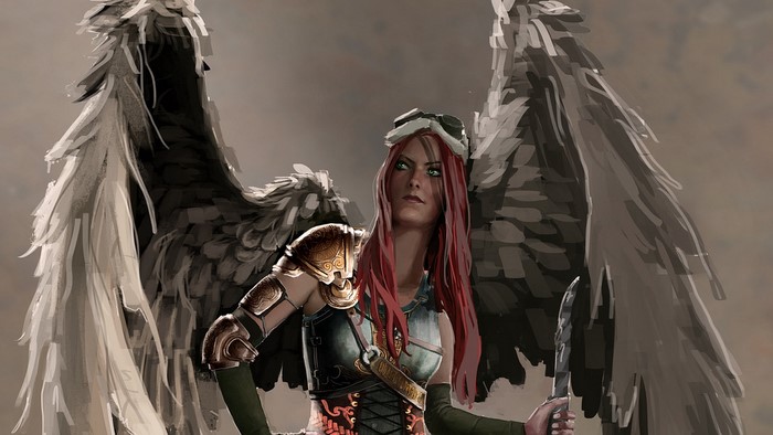 Fantasy Angel Warrior with Wings and Sword
