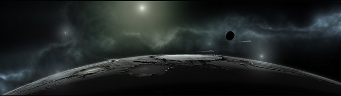 Sci Fi Planet with Moon and Nebula
