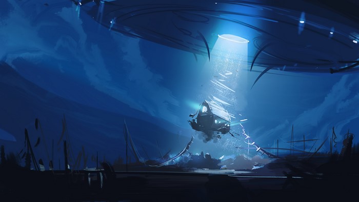 UFO Abducting a Barn at Night