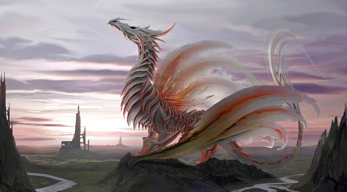 Dragon in a fantasy landscape with towers