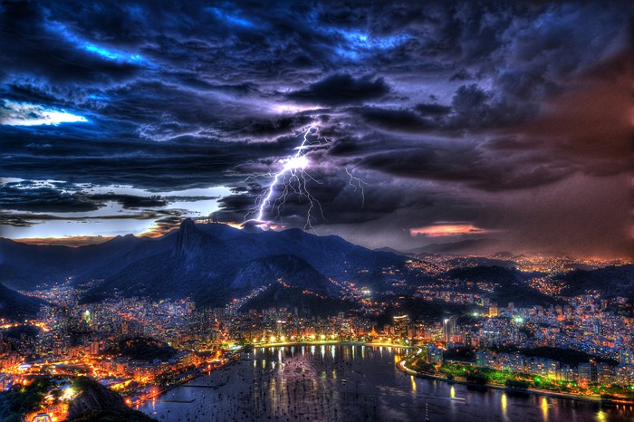 Lightning Storm Over Rio de Janeiro at Night